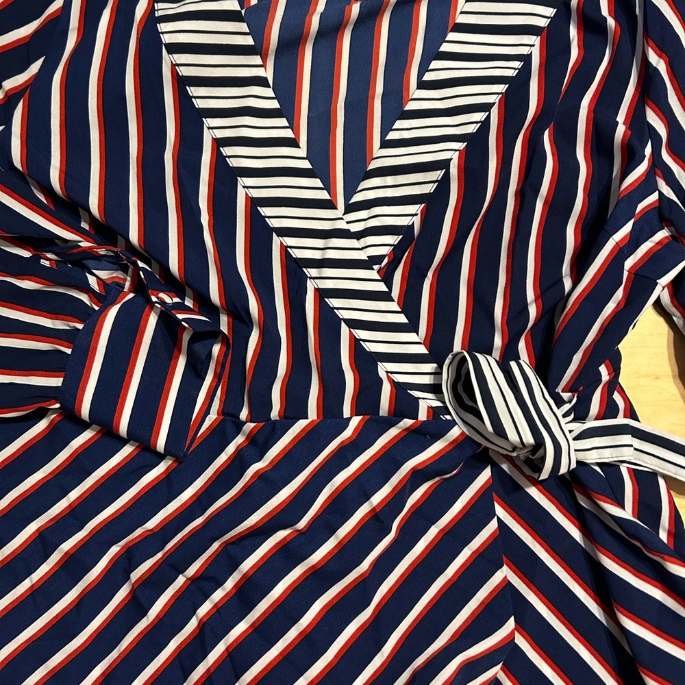 Striped Wrap Dress in Red, White, and Blue